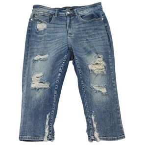 Judy Blue Jeans 16W Capri Fit Distressed Boho Wash Skinny Stretch Boho